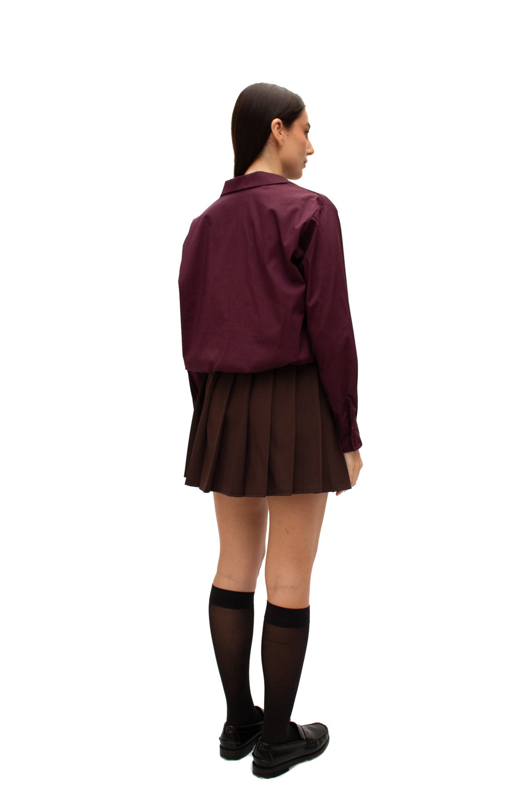 Camicia crop con elastico sul fondo bordeaux