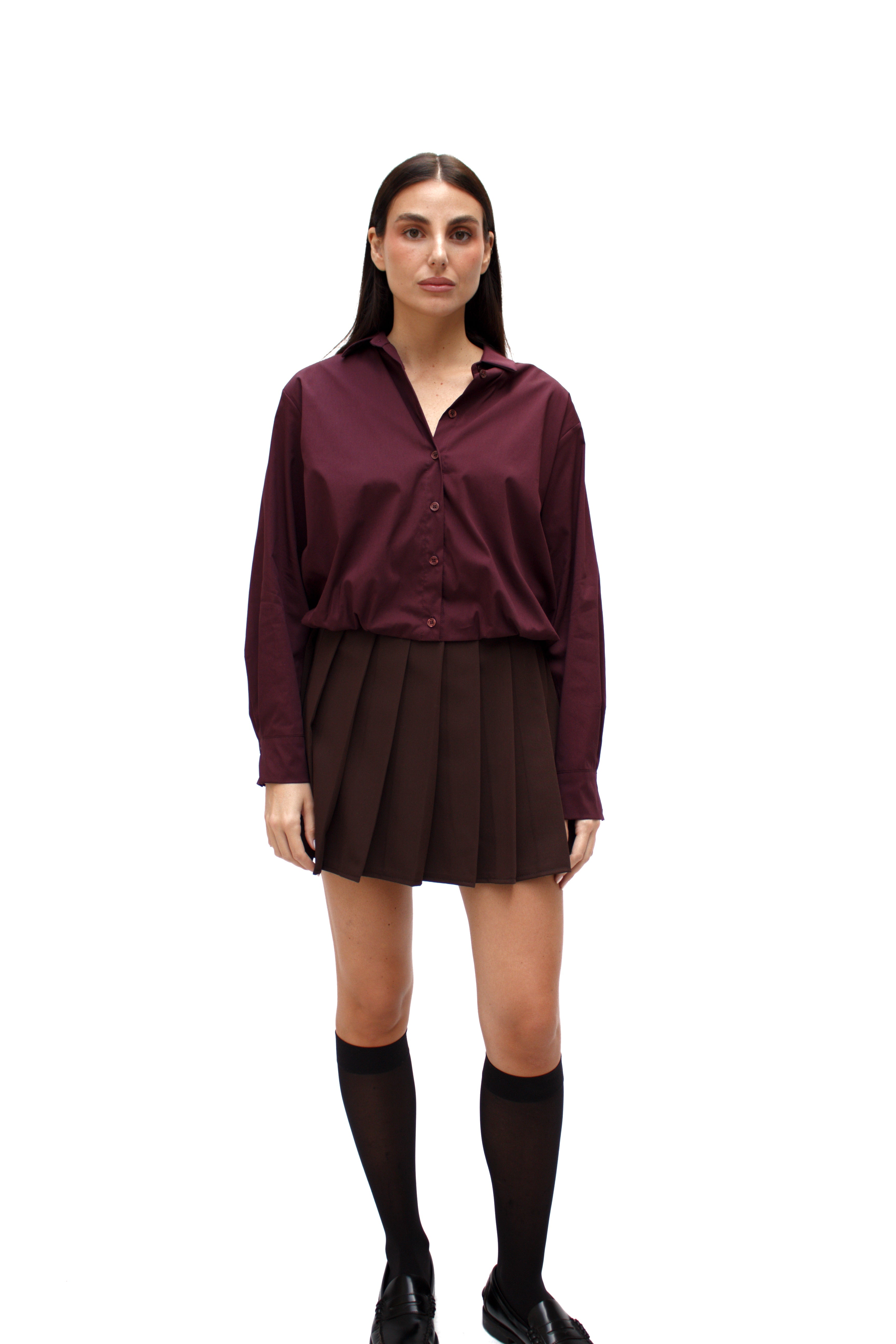 Camicia crop con elastico sul fondo bordeaux