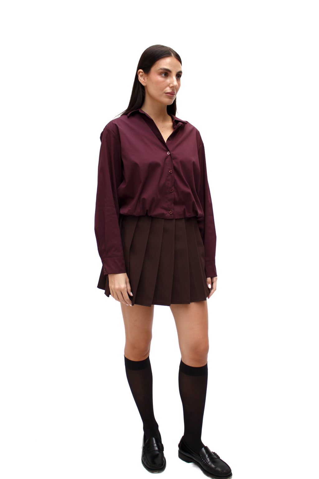 Camicia crop con elastico sul fondo bordeaux