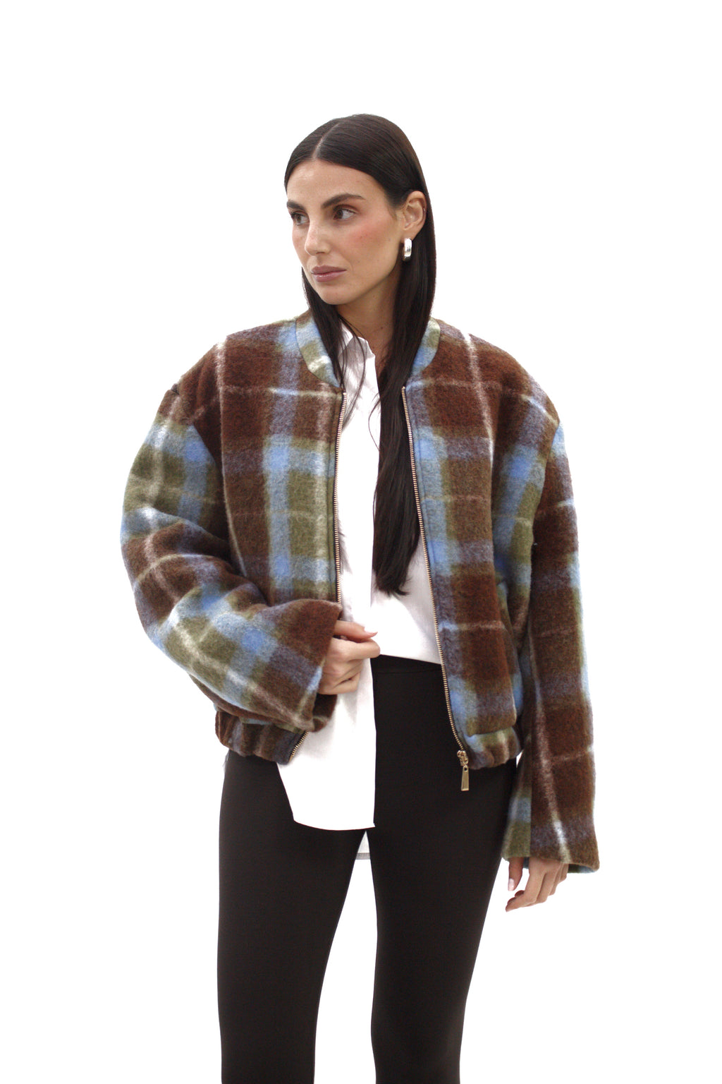 Bomber in lana cotta fantasia check