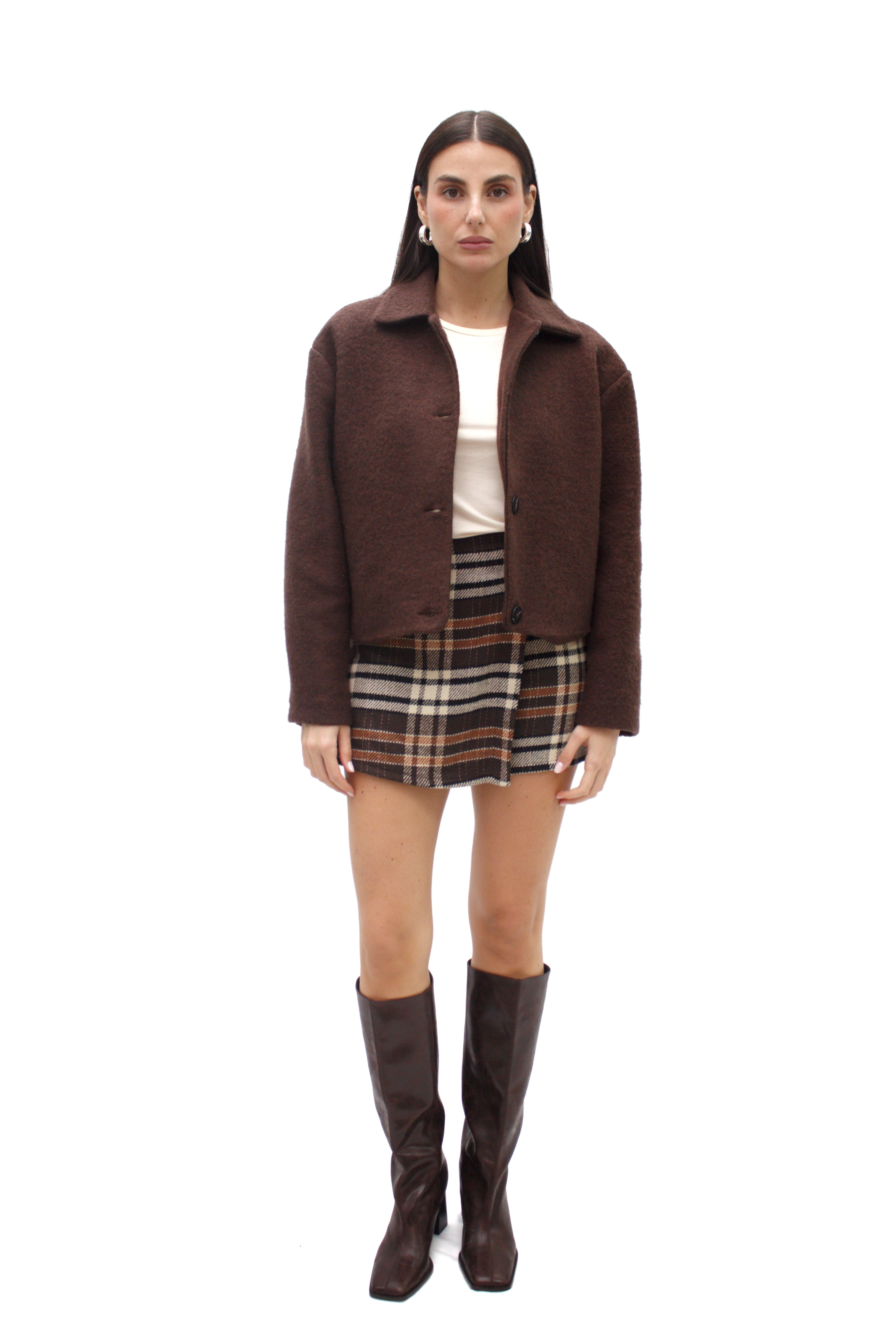 Bomber in lana cotta con bottoni