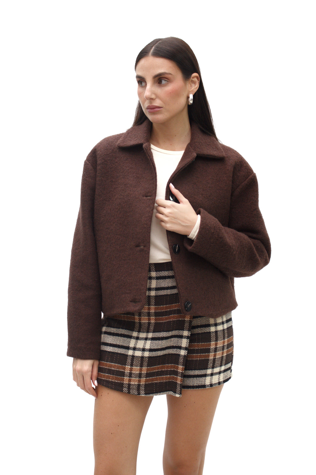 Bomber in lana cotta con bottoni