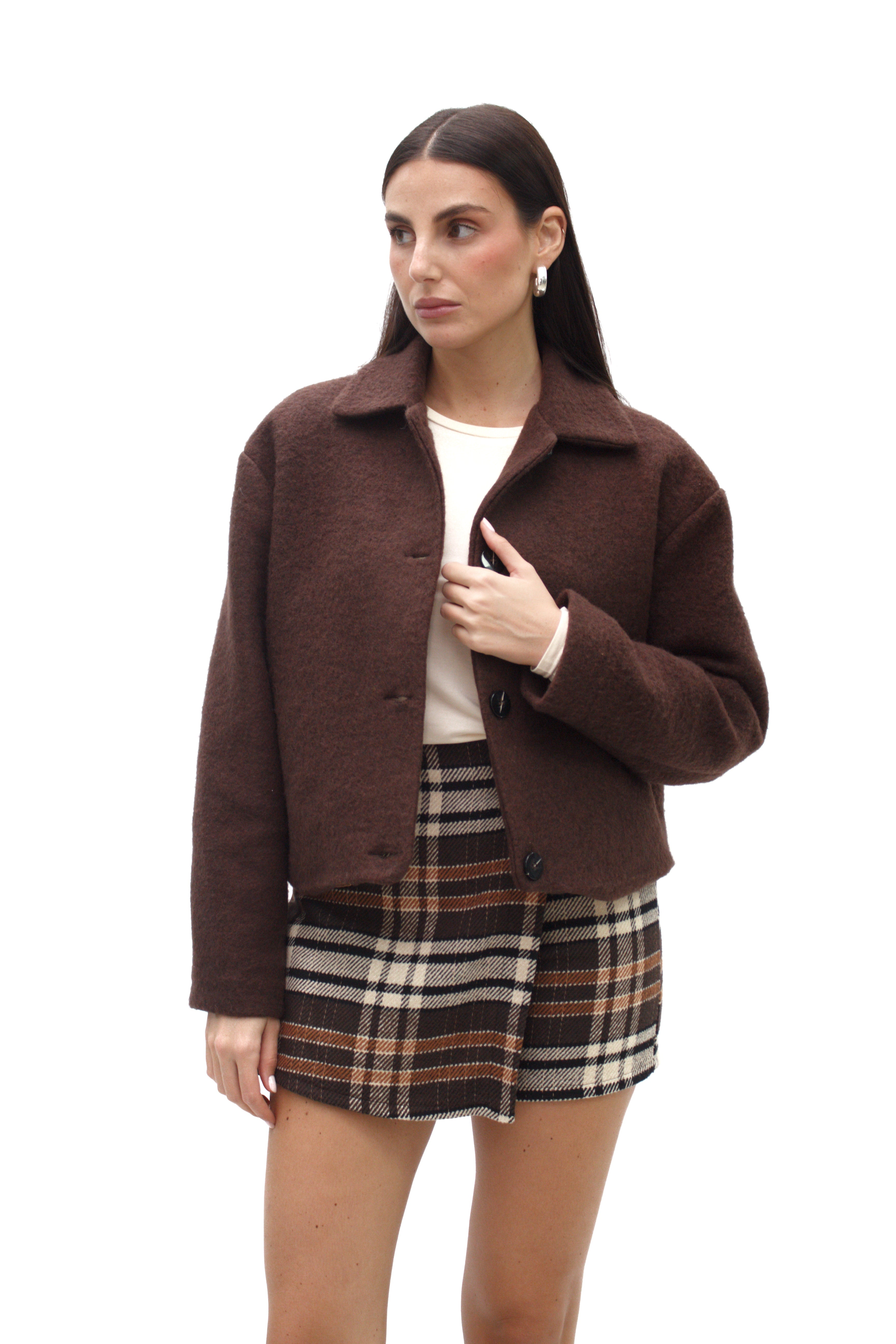 Bomber in lana cotta con bottoni