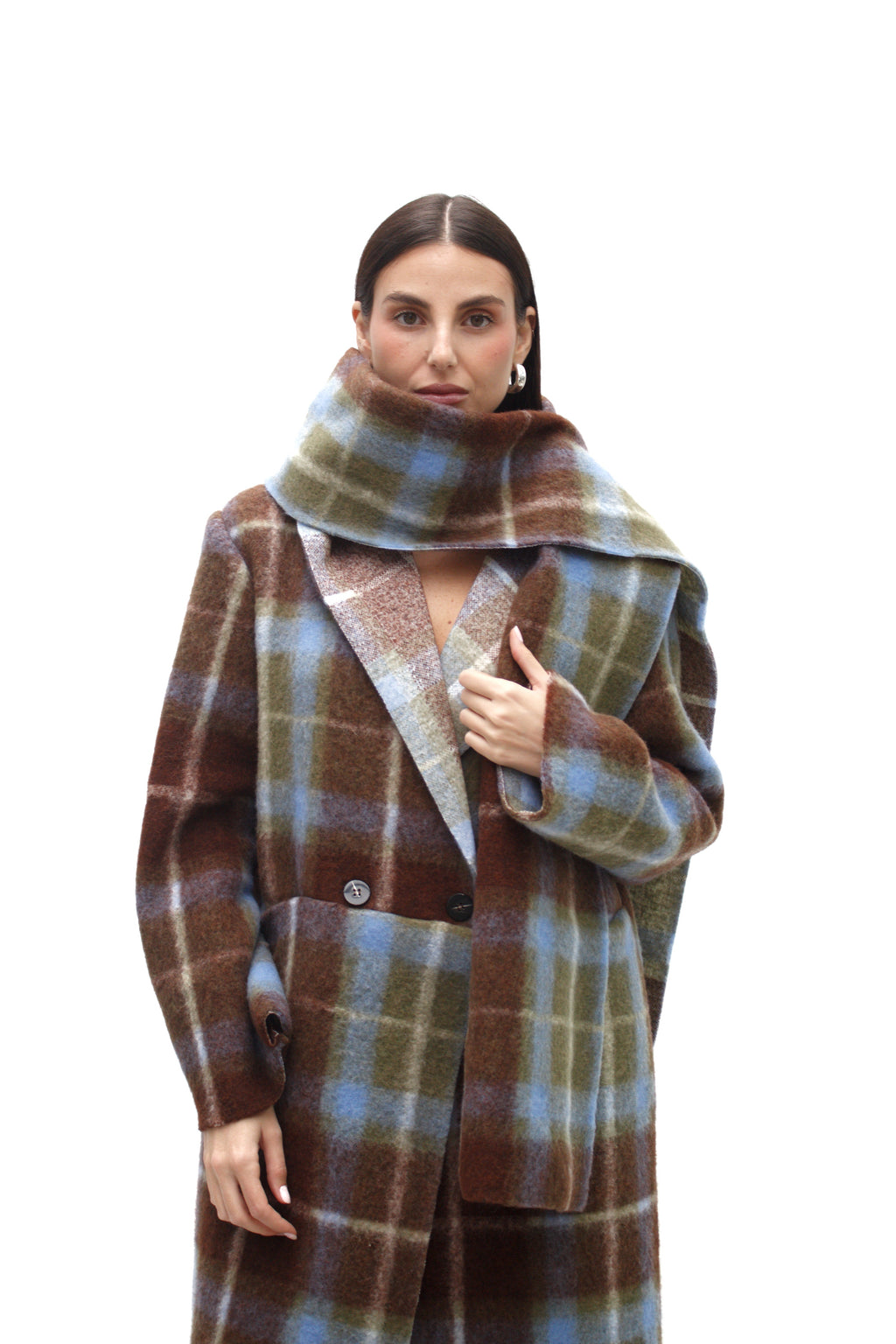 Cappotto in lana cotta con sciarpa