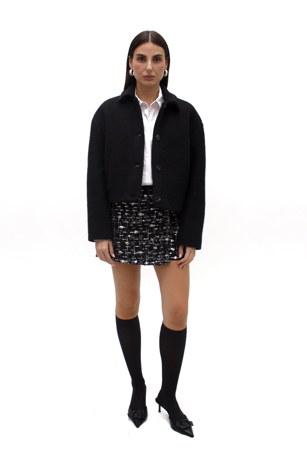 Bomber in lana cotta con bottoni