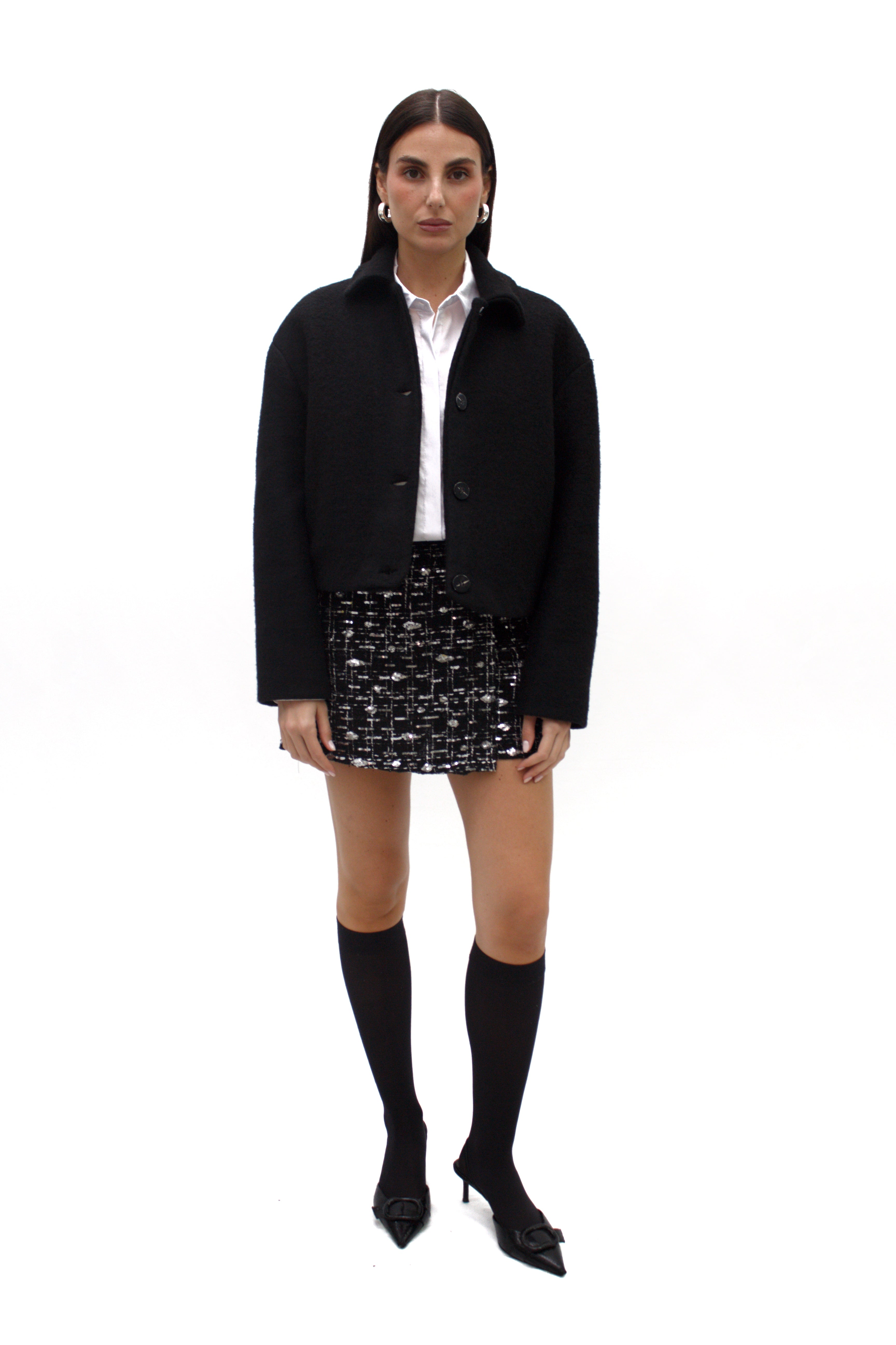 Bomber in lana cotta con bottoni